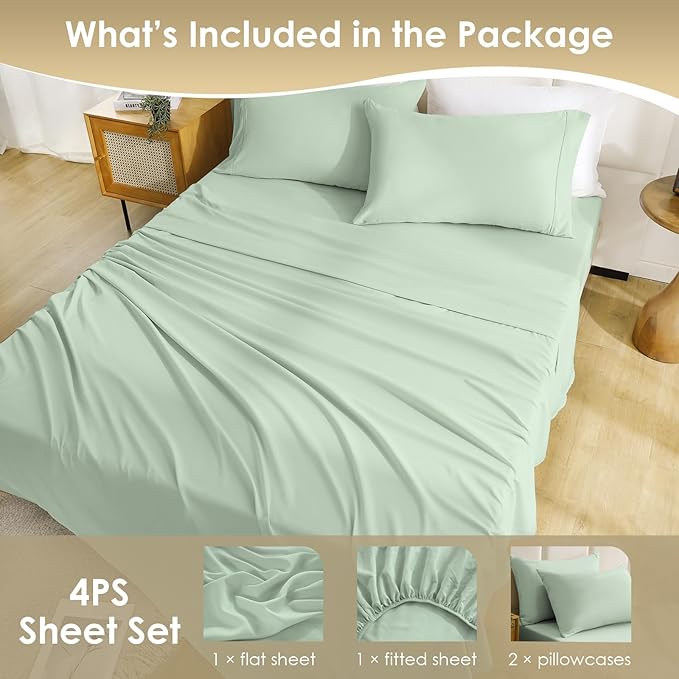 Holtel Luxury Twin Size Sheet Set - 3 Piece Soft Microfiber Sheets for Twin Size Bed, 16" Deep Pocket Easy Care Wrinkle Free Cooling Bedding Sheet and Pillowcase Set, Sage Green