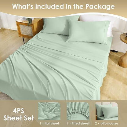 Silky Soft Queen Size Sheet Set - Luxury 4 Piece Breathable Cooling Sheets for Queen Size Bed, 16" Deep Pocket Easy Care Wrinkle Free Bedding Sheet and Pillowcase Set, Sage Green