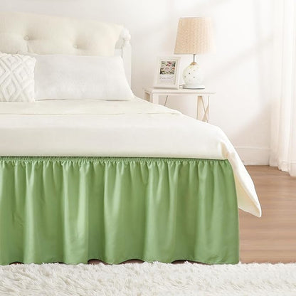 RIMELA Light Green Bed Skirt Queen Size 15 Inch Drop, Elastic Bed Skirting, Bedding Dust Ruffle Easy to Install, Wrap Around Bedskirt, Bedroom Decor