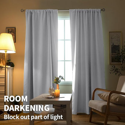 BGment Rod Pocket Room Darkening Curtains for Bedroom 63 Inches Long - Thermal Insulated Blackout Curtains for Living Room, 42 x 63 Inch, 2 Panels, Greyish White