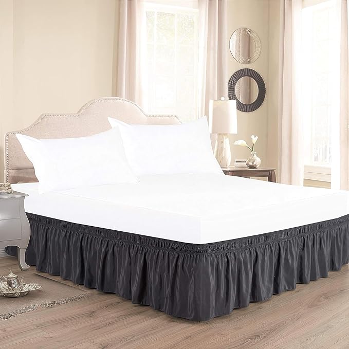 Dark Grey Wrap Around Bed Skirts with 16" Drop - Three Sides Fabric Adjustable Elastic Dust Ruffle Silky Soft -600 TC Stretchy Bed Skirt-King XL(78"X 84") Dark Grey