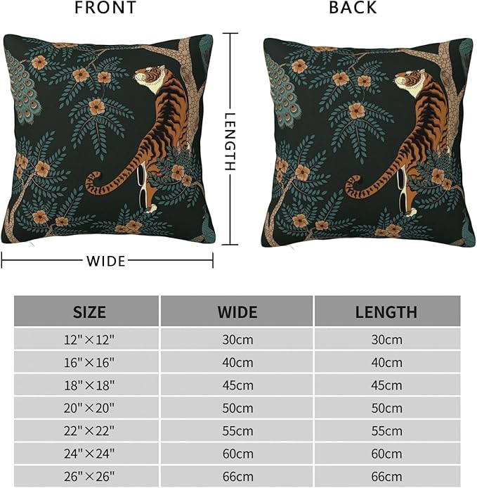 NBFKDO Pillow Cover,Tiger and Peacock (1) Throw Pillow Case Modern Cushion Cover Square Pillowcase Decoration for Sofa Bed Chair Car 26 X 26 Inch