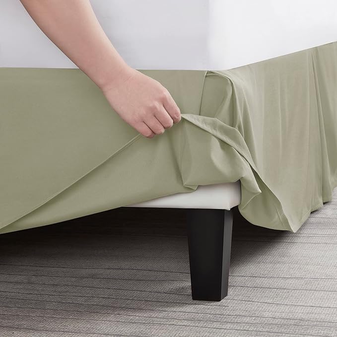 Nestl Green Bed Skirt Queen Size - Queen Bed Skirt 14 Inch Drop - Brushed Microfiber Bed Skirts - Hotel Quality Pleated Bed Skirt - Shrinkage & Fade Resistant