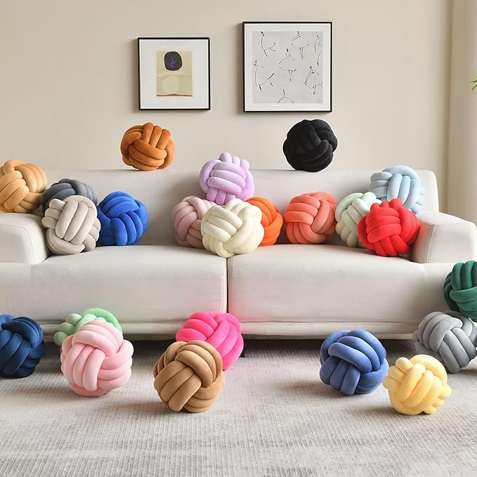 Decorative Throw Knot Pillow Ball for Home Chair Sofa Aesthetic Round Velvet Knotted Pillow Cushion (Green, 8 inch)