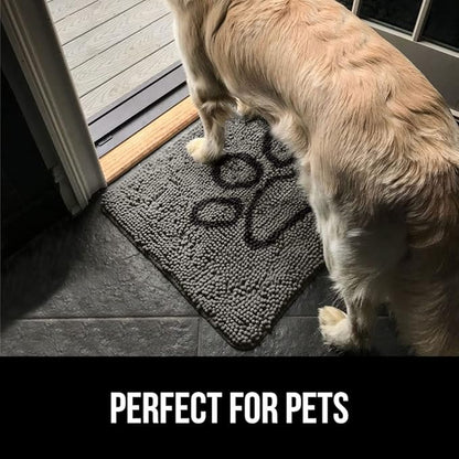 GORILLA GRIP SOAKSTOPPER Dog Door Mat, 30x18 Machine Washable Rug Absorbent Doormat Captures Moisture Mud Dirt, Quick Dry Soft Chenille Entryway Rugs Indoor Entrance Mats for Dog Paws, Paw Gray