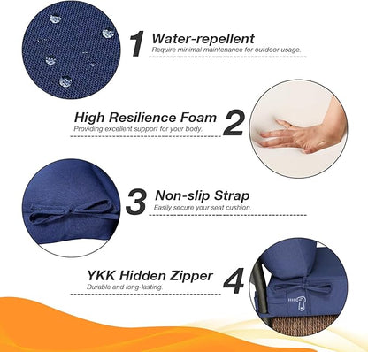 Outdoor Separate High Back Chair Cushion Seat Pads, 2-Pack 44 x 21 Inch Water-Repellent & Fade-Resistant Patio Furniture Cushions with Ties for Adirondack, Rocking Chairs, Navy