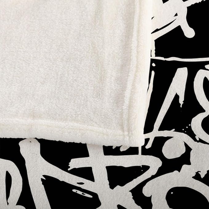 Mugod Black White Pattern Throw Blanket Graffiti Seamless Pattern with Abstract Tags Letters Decorative Soft Warm Cozy Flannel Plush Throws Blankets for Baby Toddler Dog Cat 30 X 40 Inch