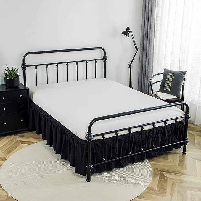 Bed Skirts King Size 14 Inch Ruffled Bed Skirt with Split Corners, 14 Inch Drop Dust Ruffle Bed Skirt with Platform, Black