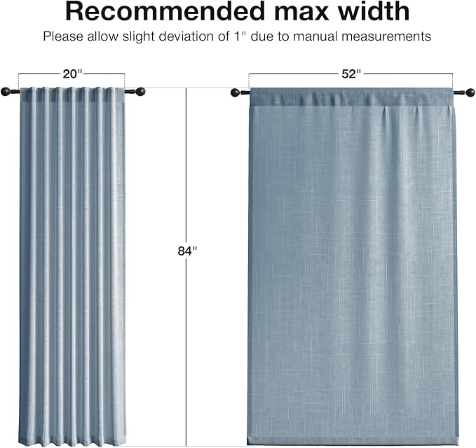 Anmao Natural Linen Curtains for Living Room 84 Inch Length 2 Panels Set, Light Filtering Semi Sheer Window Curtain Drapes for Bedroom with Curtain Rings and Clips, 52 Inch Wide Each Panel, Haze Blue