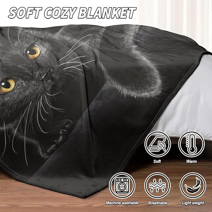 HommomH Black Cat Blanket for Women Girls, Cat Lover Gifts, Soft Fleece Throw Blankets for Sofa Couch Bed, Cozy Home Decor for Bedroom Living Room, 60" x 80"
