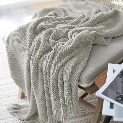 inhand Throw Blanket for Couch Bed,Chunky Chenille Woven Soft Blankets with Tassels, Cozy Boho Farmhouse Fall Winter Decor,Warm for Women,60"x80",Medium Thick-Light Grey
