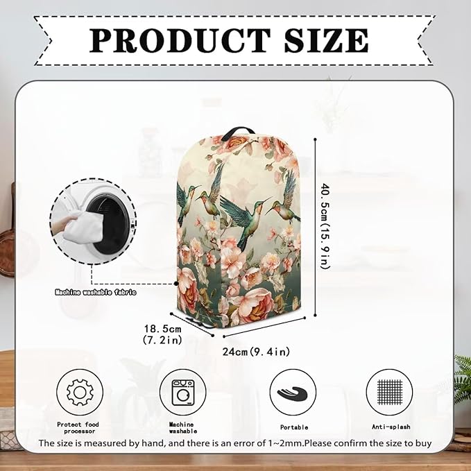Vintage Flower Hummingbird Print Kitchen Blender Dust Cover with Drawstring and Handle, Dust Protection Easy to Clean Small Appliance Food Processor Coffee Maker Cover