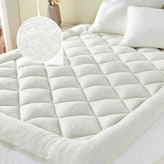 Mattress Topper California King for Back Pain Thick Mattress Pad Cover Sherpa Plush Pillow Top Down Alternative Fill Mattress Cover with 8-22 Inch Deep Pocket