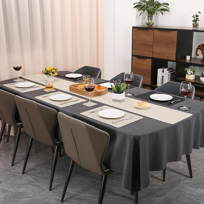 Table Runners 55 Inches Long, Dual-Sided Faux Leather Farmhouse Table Runner Waterproof Non-Slip for Living Room Party Home Decor Holiday Decorations(Cream-White Black, 12 x 55 Inch)