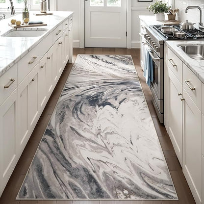 Ciicool 2x6 Washable Runner Rug, Modern Abstract Soft Hallway Rugs Runner, Non-Slip Thin Accent Rug Lightweight Brown Print Distressed Carpet for Laundry Entryway Bedroom Kitchen Indoor
