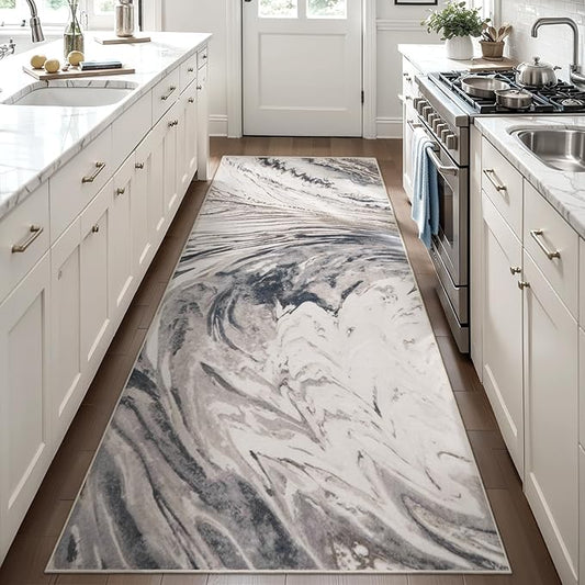 Ciicool 2x6 Washable Runner Rug, Modern Abstract Soft Hallway Rugs Runner, Non-Slip Thin Accent Rug Lightweight Brown Print Distressed Carpet for Laundry Entryway Bedroom Kitchen Indoor