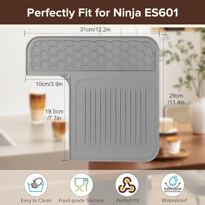 Top Mat for Ninja Luxe Cafe Espresso Machine ES601 ES701, Protects Top Surface, Anti-scratch, Easy to Clean, Heat Resistant, Non-Slip Silicone Coffee Machine Mat for Ninja Luxe Cafe Accessories, Gray