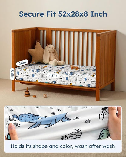 Baby Crib Sheets for Boys Girls, 28x52x8in Fitted Crib Sheet Neutral 3 Pack for Standard Crib and Toddler Mattress, Breathable Soft Microfiber Baby Sheet Grey & Blue Car