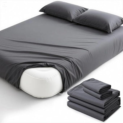 Degrees of Comfort Full Size Sheet Set for Air Mattress – Extra Deep Pocket up to 22”, 4-Piece Bedding Sets with Dual Side Storage Pockets, Breathable & Soft, Wrinkle-Free, Grey