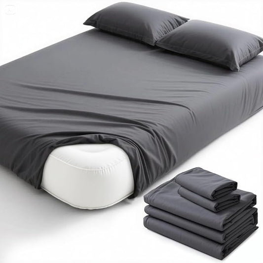 Degrees of Comfort King Sheet Set for Air Mattress – Extra Deep Pocket Fitted Sheet up to 22”, 4-Piece Bedding Sets with Dual Side Storage Pockets, Soft Breathable, Wrinkle-Resistant, Grey