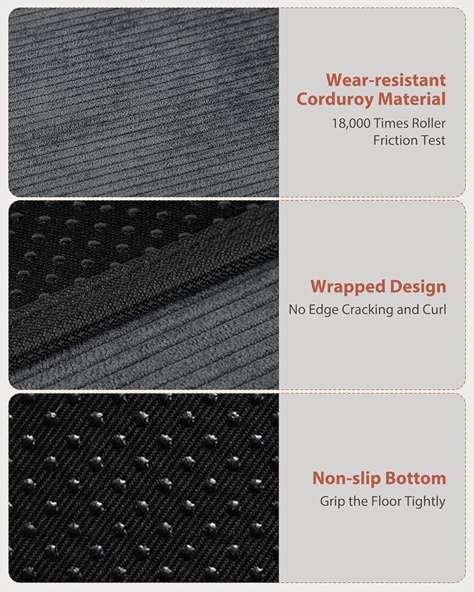 Blvornl Office Chair Mat for Hardwood Floor and Low Pile Carpet, 35.5" x 47.2" Corduroy Surface Desk Rolling Chair Mat for Hard Floors, Heavy Duty Carpeted Floor Protector Rug for Home, Dark Grey