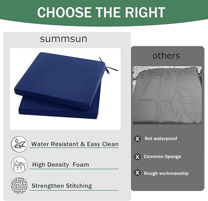 Outdoor Chair Cushions Set of 4: Waterproof & Fade Resistant Seat Cushion for Patio Furniture - 19 x 19 x 2 Inch Chair Pads with Ties and Hidden Zipper - Patio Chair Cushion Replacement, Navy