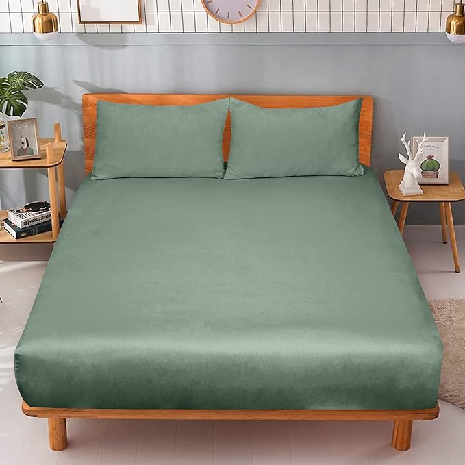 ROYALE LINENS 300 Thread Count 100% Long Staple Combed Cotton Fitted Sheet King - Super Soft Deep Pocket Bottom Sheet - Fitted Sheets Only - Elastic Sheets (King, Sage Green)