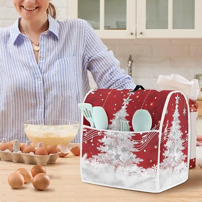 Christmas Mixer Cover for Kitchen Aid 4.5-5 Quart Stand Mixers, Xmas Tree Kitchen Appliance Dust Cover Washable Dustproof Cloth Cover with Pocket for Kitchenware Gift for Christmas