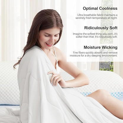 EASELAND Cooling Comforter Queen, Cold Touch Fabric Absorbs Body Heat, Double-Sided Cool Design Soft Fluffy Cooling Blanket for Night Sweats Hot Sleeper(White, Queen(90"x90"))