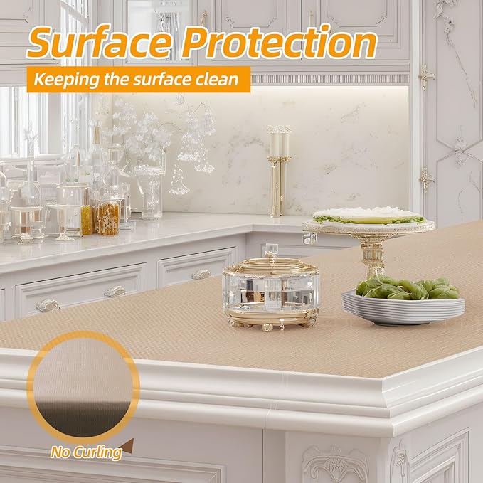 Shelf and Drawer Liner for Kitchen Cabinets Non-Adhesive, Strong Grip Non-Slip Thickened Cabinet Liners for Shelves, Waterproof Mats for Dresser Cupboard, Khaki, 17 in x 30 Feet