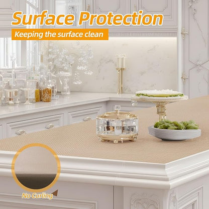 Shelf and Drawer Liner for Kitchen Cabinets Non-Adhesive, Strong Grip Non-Slip Thickened Cabinet Liners for Shelves, Waterproof Mats for Dresser Cupboard, Khaki, 17 in x 30 Feet