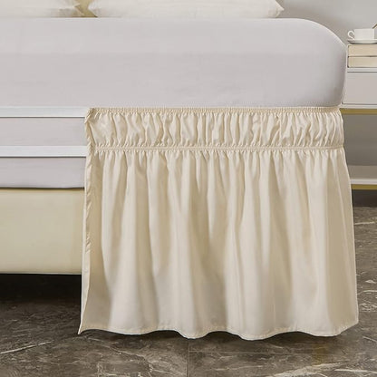 MEILA Wrap Around Bed Skirt Three Fabric Sides Elastic Dust Ruffled 16 Inch Tailored Drop,Easy to Install Fade Resistant-Beige, Twin/Full