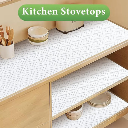 Shelf Liner for Kitchen Cabinets Non Adhesive Drawer Liner Non-Slip Thickened Shelf Liner Paper Strong Easy to Clean for Tool Box Refrigerator with Knife and Tape Measure,Silver Arrow,11.8 x 118 in