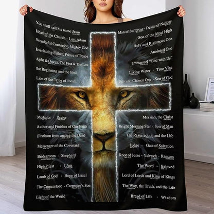 Christian Lion Scripture Jesus Throw Blanket for Women Men Kids Adults, Soft Warm Cozy Fleece Blanket for Couch Sofa Bed, 40"x50"