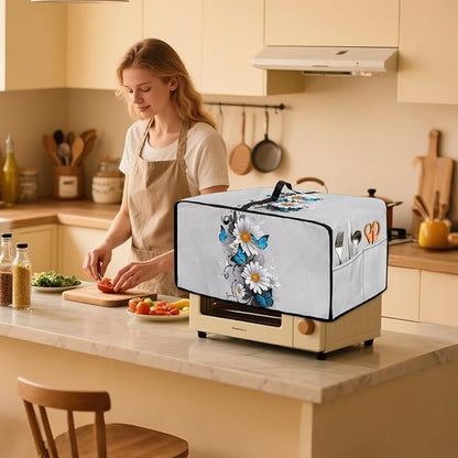 Toaster Oven Cover Dust-Proof Countertop Convection Oven Cover Protective Smart Microwave Oven Accessories and Decor, S, 14.5 x 18.5 x 9 Inches, Daisy Butterfly Gray