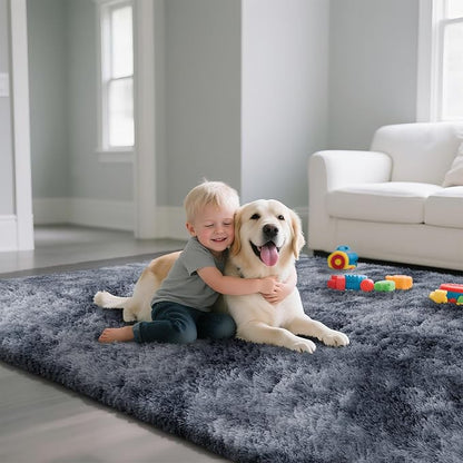 Fluffy Rug Shaggy Area Rug, Mottling Dark Grey 4x6 Area Rugs for Bedroom, Small Bedside Rug, Soft Fluffy Shaggy Entryway Throw Rugs for Living Room Bedroom Kids Room Home Decor