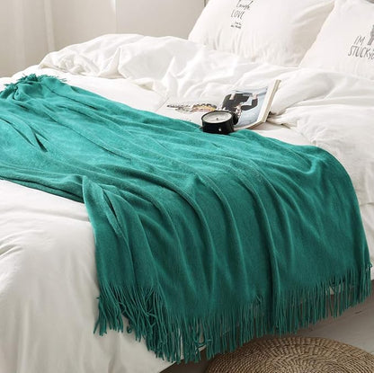 Homiest Decorative Knitted Throw Blanket with Fringe Soft & Cozy Tassel Blanket for Couch Sofa Bed (Teal,50x60)