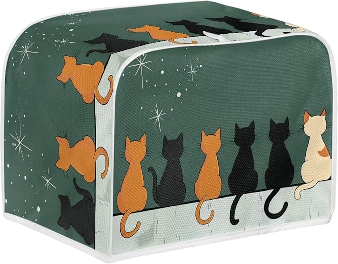Cat Printed Bread Maker Cover, 2 Slice Kitchen Small Appliance, Toaster Cover Dust and Fingerprint Protection, Washable Oven Bakeware Protector