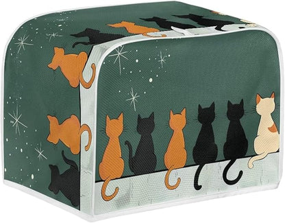 Cat Printed Bread Maker Cover, 2 Slice Kitchen Small Appliance, Toaster Cover Dust and Fingerprint Protection, Washable Oven Bakeware Protector