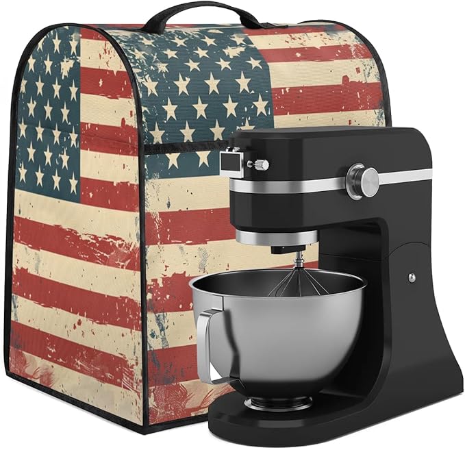 Stand Mixer Cover for 6-8 Quarts Mixer Kitchen Mixer Cover Fits Tilt Head & Bowl Lift Models Stars Stripes Dust Cover for Coffee Maker with Pockets