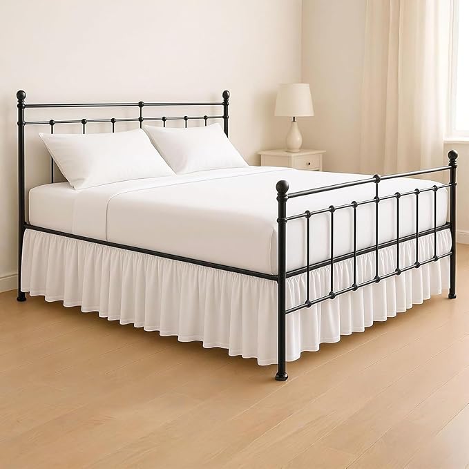 KRISHNA Ruffled Bed Skirt with Split Corners Twin, 100% Microfiber Hotel Quality, 21 Inch Drop Dust Ruffle Gathered Bedskirt with Platform, 39" x 75", Light Grey Stripe
