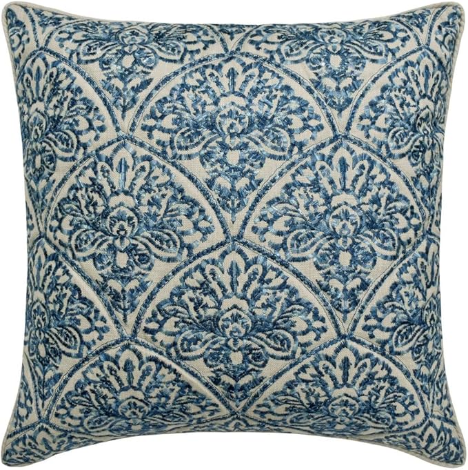 The HomeCentric King/Queen/Twin Blue Decorative Full 68"x18" Bed Runner with Pillow Cover, Embroidery, Quilted Bed Scarf on Cotton Fabric - Farzeen Blue