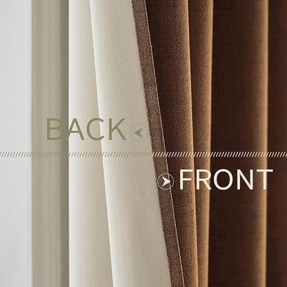 MIULEE 100% Blackout Linen Curtains for Bedroom Thermal Insulated Brown Grommet Room Darkening Curtains & Drapes Fall Decor for Living Room Nursery 52 x 96 Inch (2 Panels)