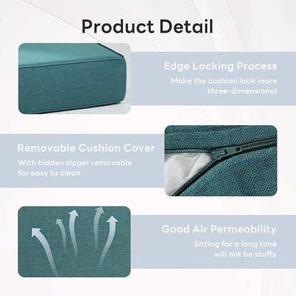 6" Thicker Outdoor Chair Cushion 2 Sets - 24" *24" *6" Waterproof Patio Furniture Cushions with Removable Cover, 28D High Density Sponge Filling Thicken Outdoor Patio Cushions - Peacock Blue