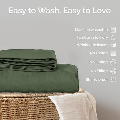 Duvet Cover Set - 100% Viscose Derived from Bamboo Duvet Cover Queen Size, 3 PC Luxury Cooling Duvet Cover for Hot Sleepers, Silky Buttery Soft Comforter Cover & 2 PC Queen Pillowcases, Moss