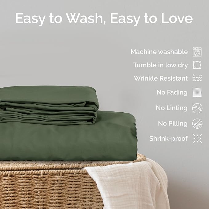 Duvet Cover Set - 100% Viscose Derived from Bamboo Duvet Cover King Size, 3 PC Luxury Cooling Duvet Cover for Hot Sleepers, Silky Buttery Soft Comforter Cover & 2 PC King Pillowcases, Moss