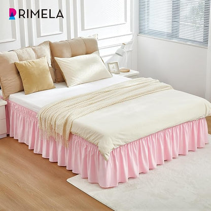 RIMELA Pink Bed Skirt Queen Size 15 Inch Drop Elastic Wrap Around Dust Ruffle Solid Bedding Bedskirt Soft Microfiber Fabric Machine Washable Easy to Install