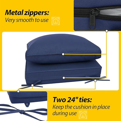 AAAAAcessories Outdoor Deep Seat Cushions, Waterproof, Fade-Resistant Patio Furniture Replacement Cushions, 23.5" x 25.5" x 5" + 23.5" x 13.5", Set of 4, Navy Blue