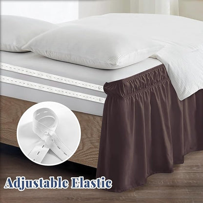 Full Bed Skirt, Elastic Wrap Around Bed Skirt Full Size, Bed Skirts for Adjustable Bed, Easy Fit with 18" Drop Length Tailored Drop Dust Ruffle (Brwon)