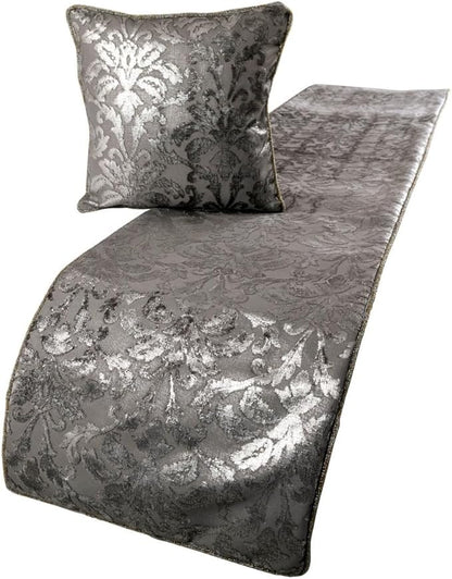 The HomeCentric Silver Bed Runner Without Pillow Cover, Queen Size 74"x18" Decorative Bed Runner, Silver & Grey Velvet Bed Scarf in Foil Velvet Bead Border - Silver Glitterati